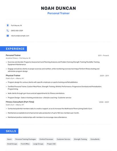 Personal Trainer Resume