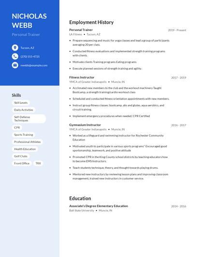 Personal Trainer Resume