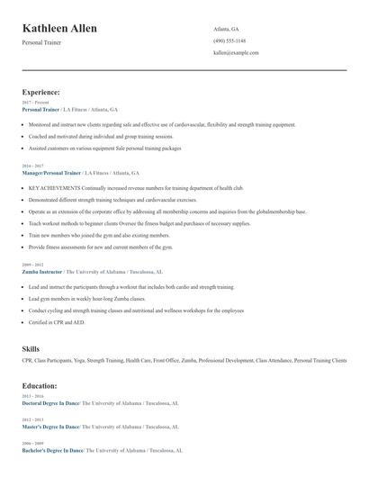 Personal Trainer Resume
