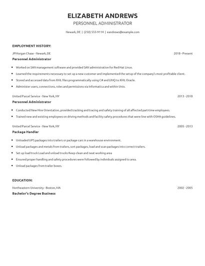 Personnel Administrator Resume