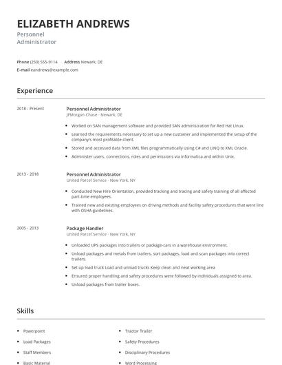 Personnel Administrator Resume