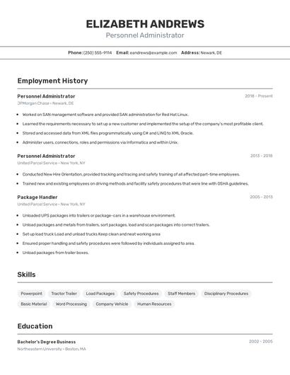 Personnel Administrator Resume