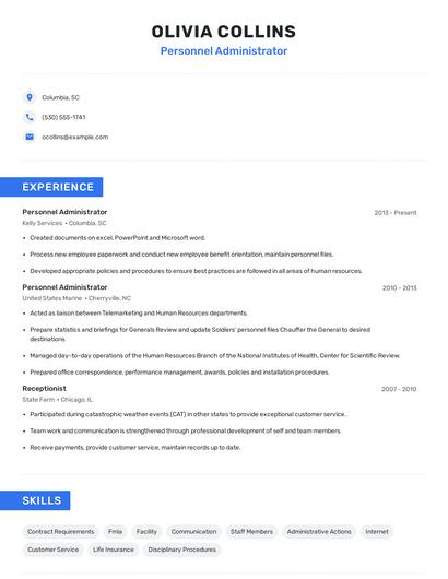 Personnel Administrator Resume