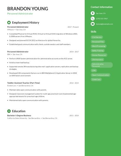 Personnel Administrator Resume