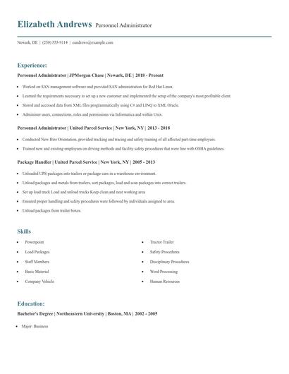 Personnel Administrator Resume