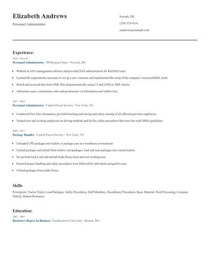 Personnel Administrator Resume