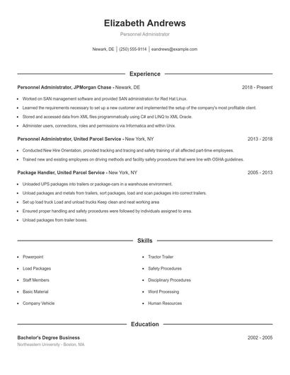 Personnel Administrator Resume