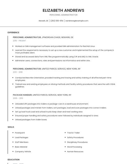 Personnel Administrator Resume