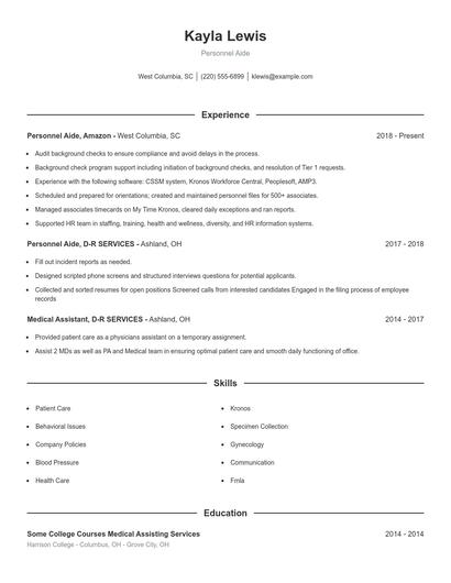 Personnel Aide Resume