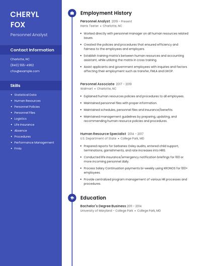 Personnel Analyst Resume