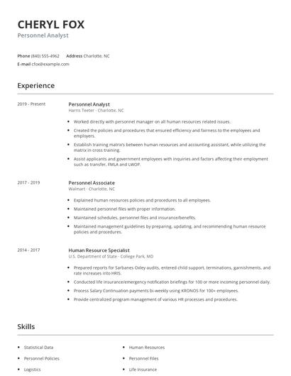 Personnel Analyst Resume