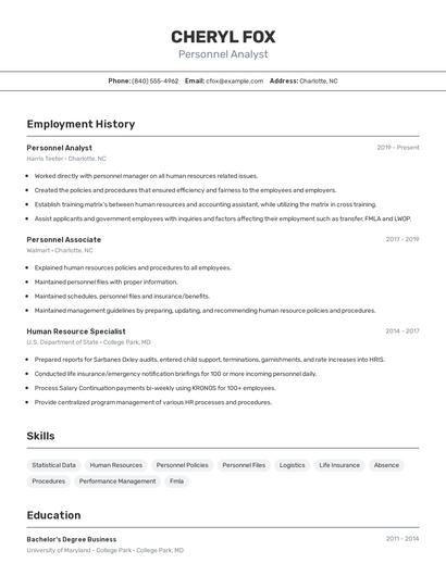 Personnel Analyst Resume