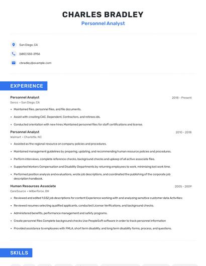 Personnel Analyst Resume
