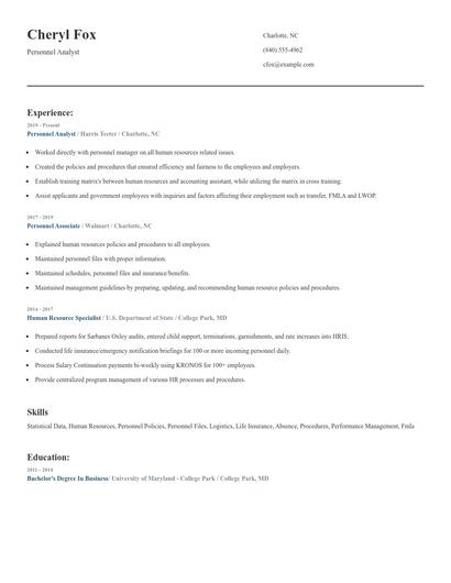 Personnel Analyst Resume