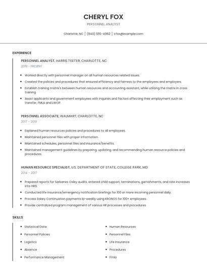 Personnel Analyst Resume