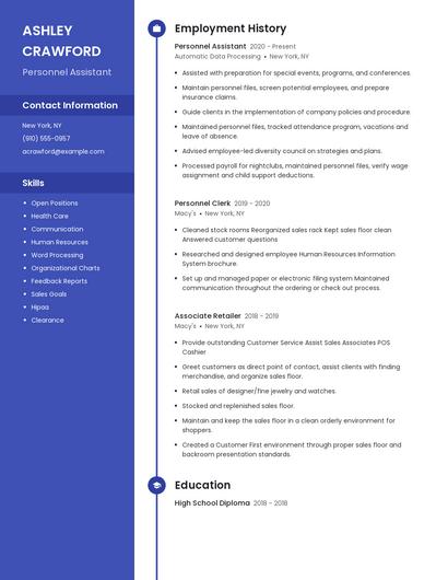 Personnel Assistant Resume