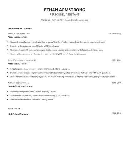 Personnel Assistant Resume