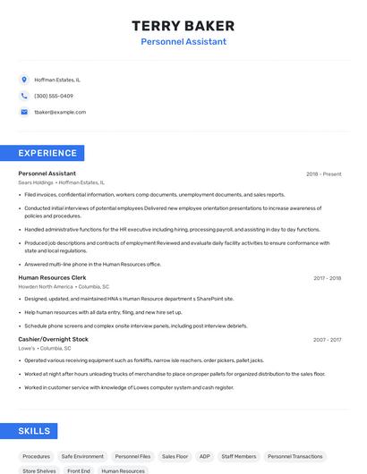 Personnel Assistant Resume