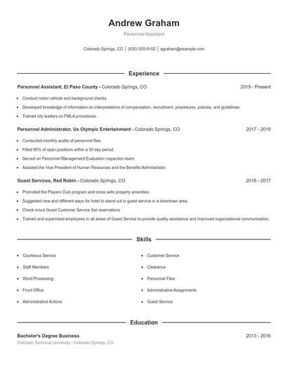 Personnel Assistant Resume