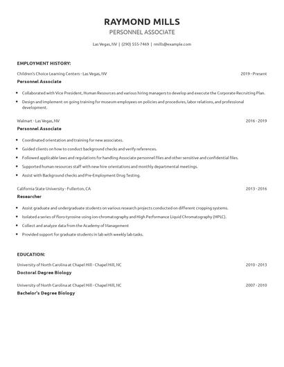 Personnel Associate Resume