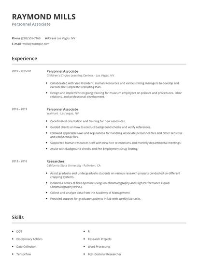 Personnel Associate Resume