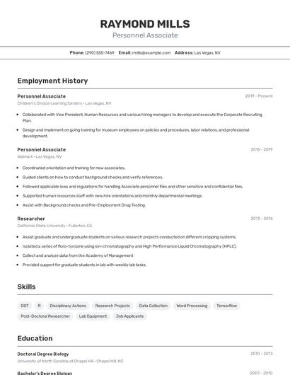 Personnel Associate Resume