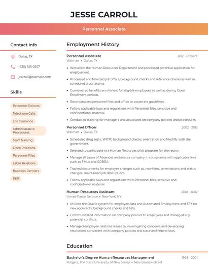 Personnel Associate Resume