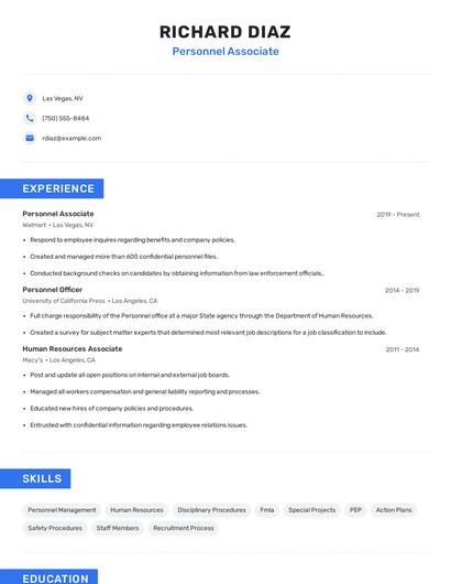 Personnel Associate Resume
