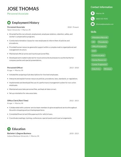 Personnel Associate Resume