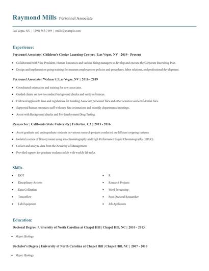 Personnel Associate Resume