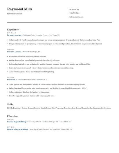 Personnel Associate Resume