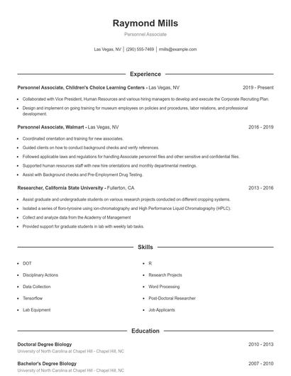 Personnel Associate Resume