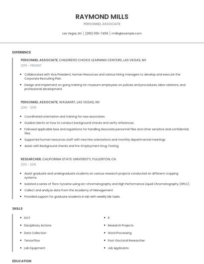 Personnel Associate Resume