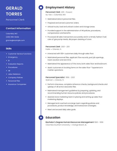 Personnel Clerk Resume