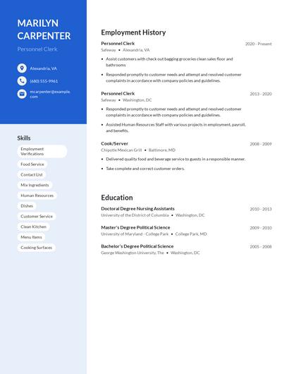 Personnel Clerk Resume