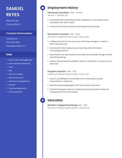 Personnel Consultant Resume