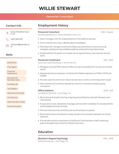 Personnel Consultant Resume