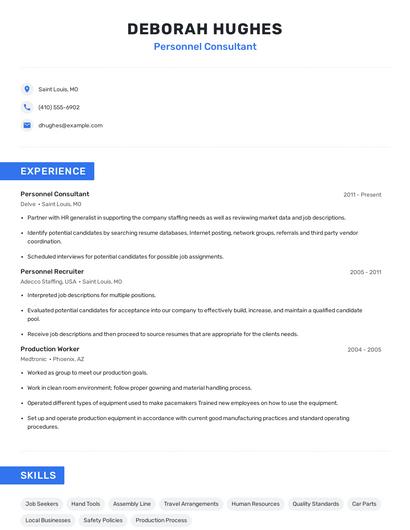 Personnel Consultant Resume