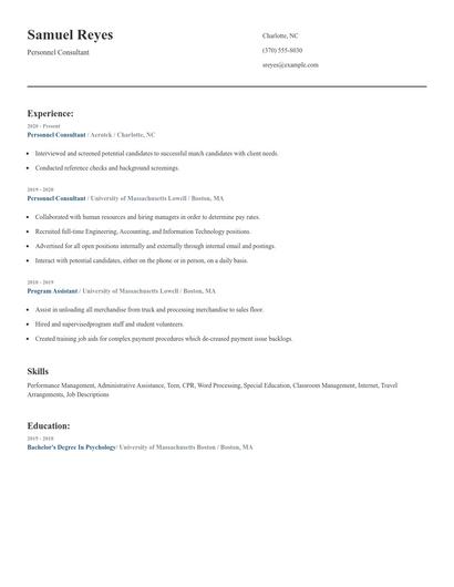 Personnel Consultant Resume
