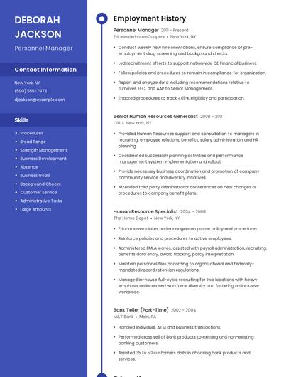 Personnel Manager Resume