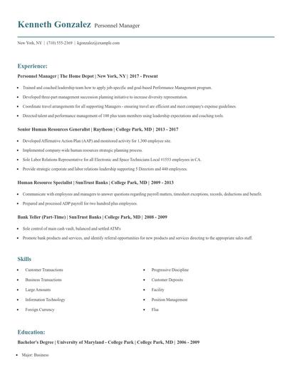 Personnel Manager Resume
