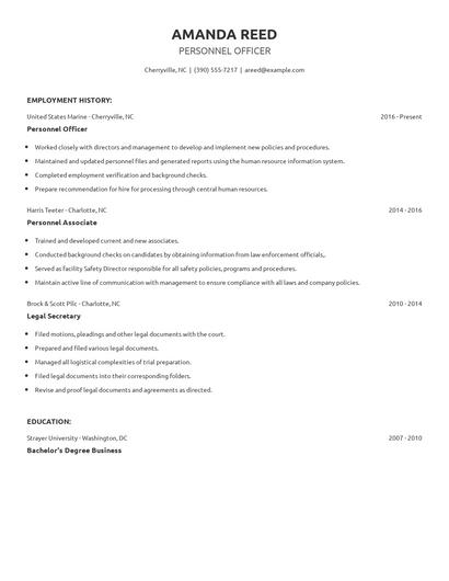 Personnel Officer Resume