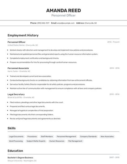 Personnel Officer Resume