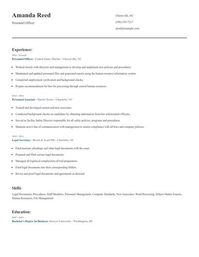 Personnel Officer Resume