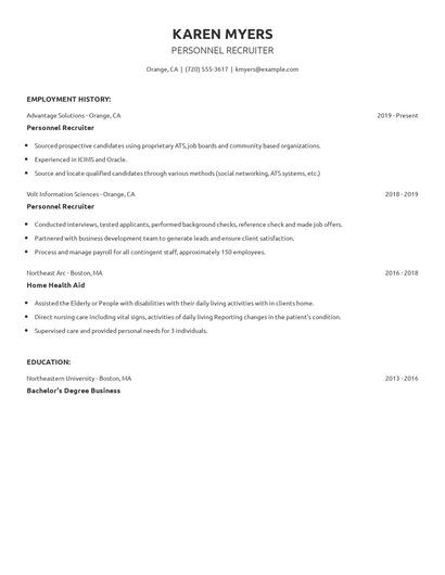 Personnel Recruiter Resume