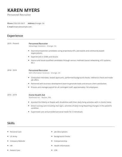 Personnel Recruiter Resume