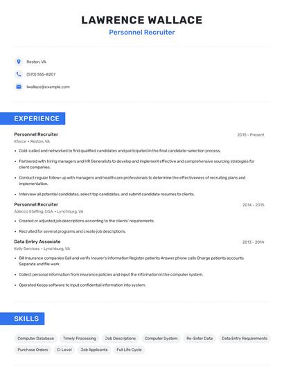 Personnel Recruiter Resume