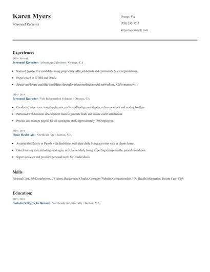 Personnel Recruiter Resume