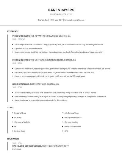Personnel Recruiter Resume