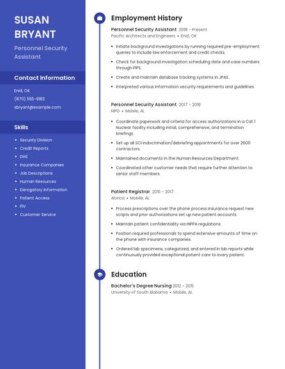 Personnel Security Assistant Resume